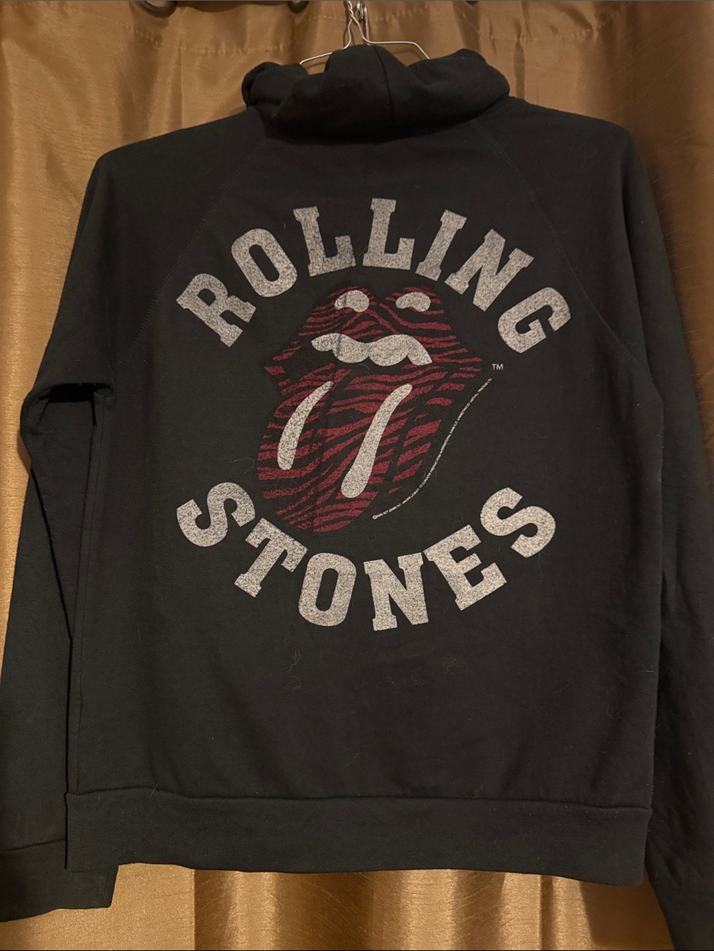 the Rolling Stones Black Zip-Up Sweatshirt with Red Tongue Logo